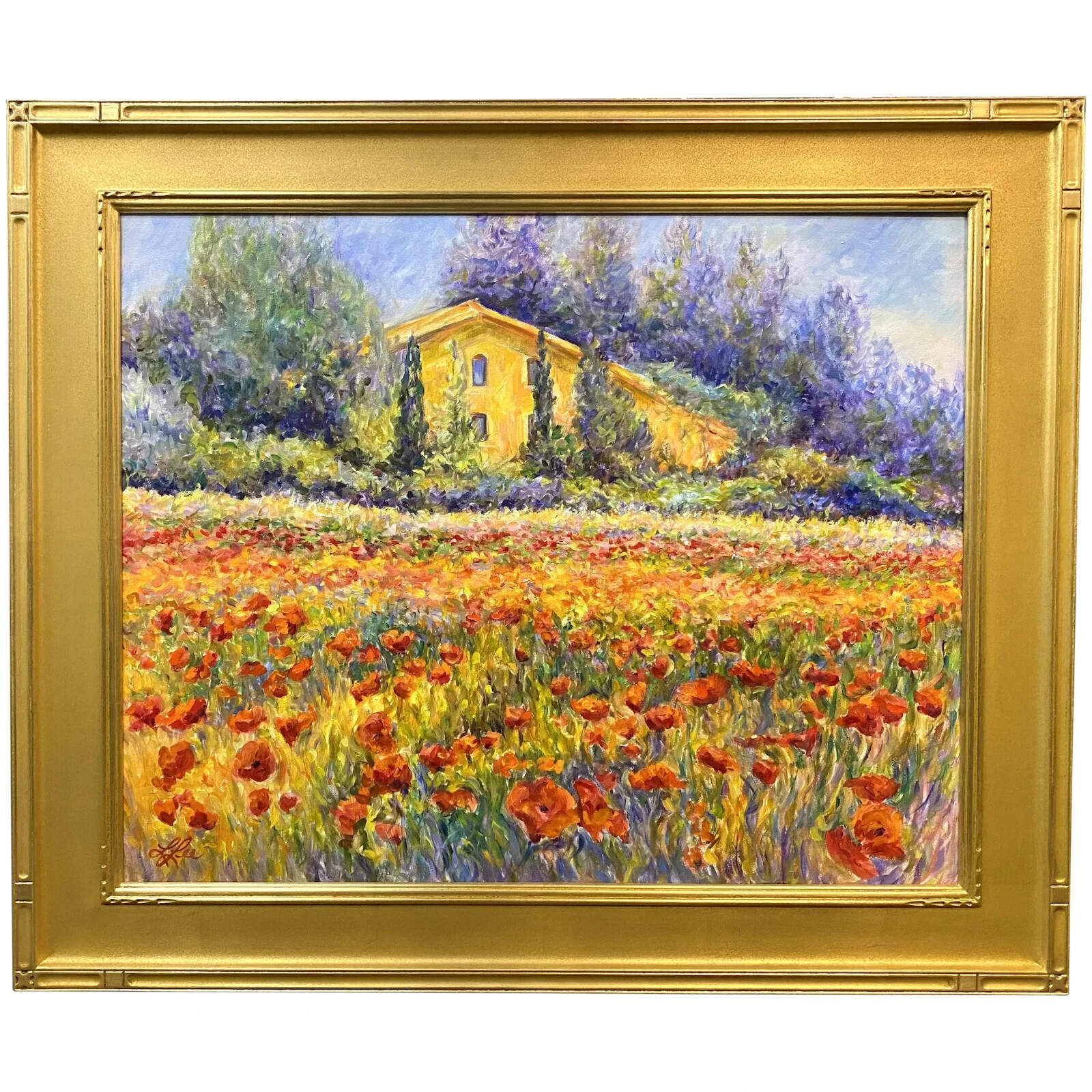 Linda Lee Colorful Impressionist Floral Landscape Oil Painting, Provence Poppies