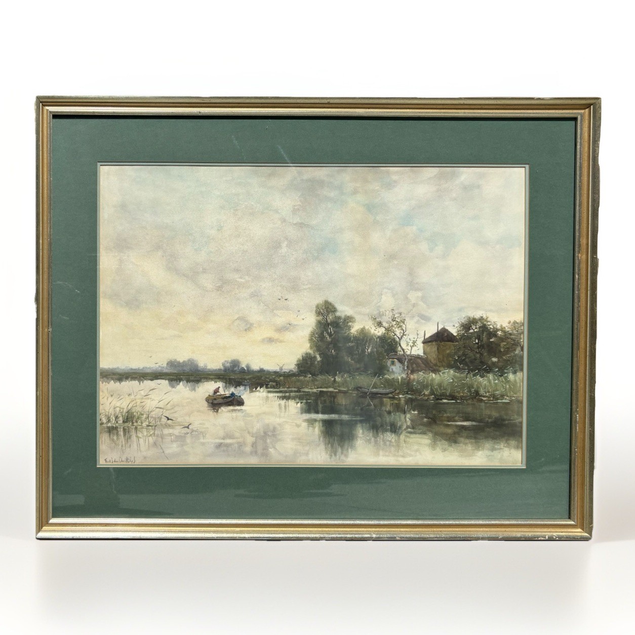 River Landscape Fredericus Jacobus du Chattel, 32″ Dutch Hague School Watercolor