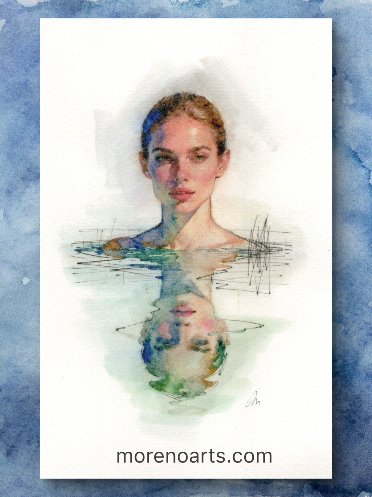 Original Watercolor Painting Female Portrait Book Page Size (5.5 × 8.5 inches)
