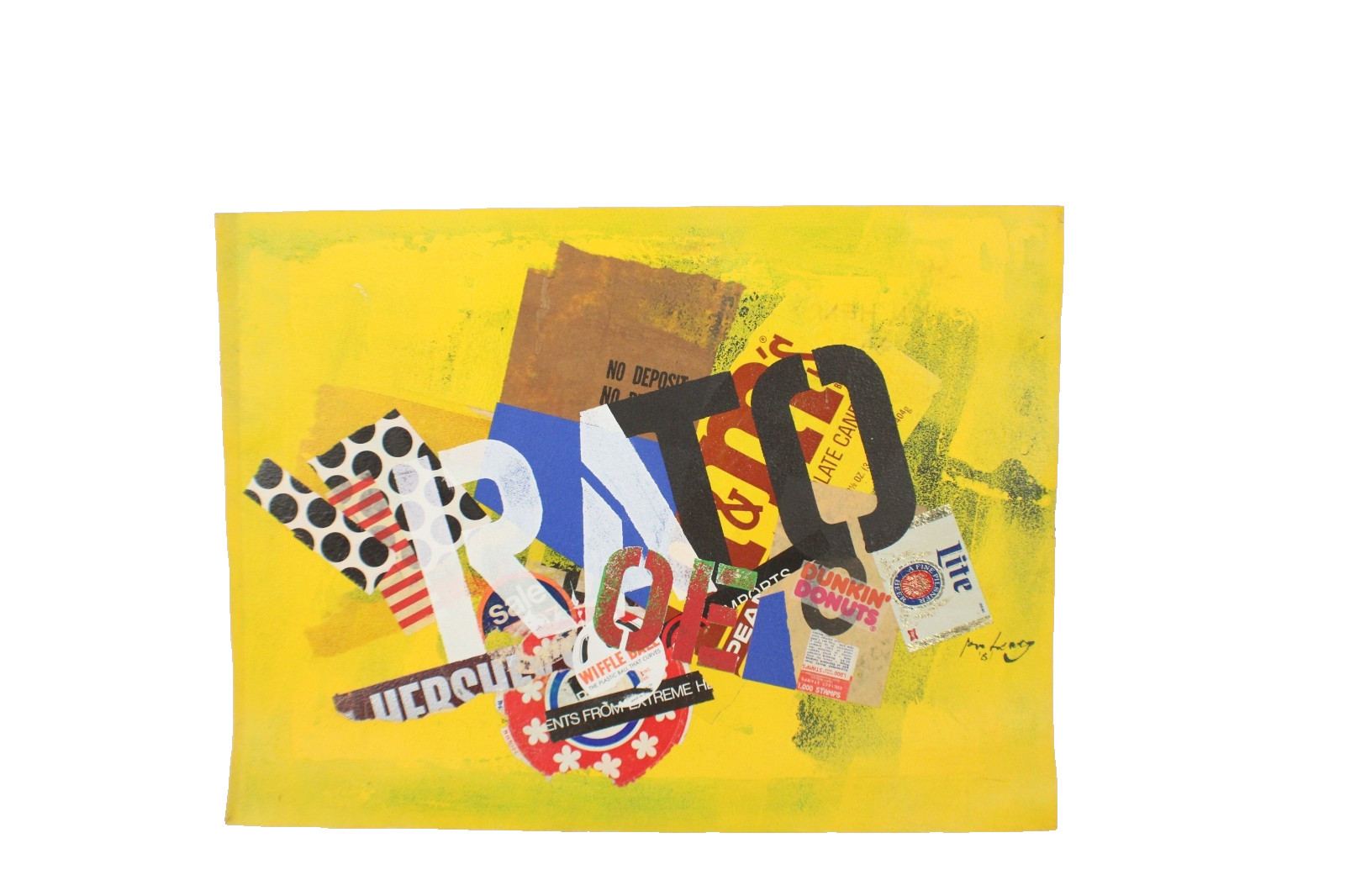 Mid Century Collage Abstract Style Oil Painting On Canvas Signed Jon Henry