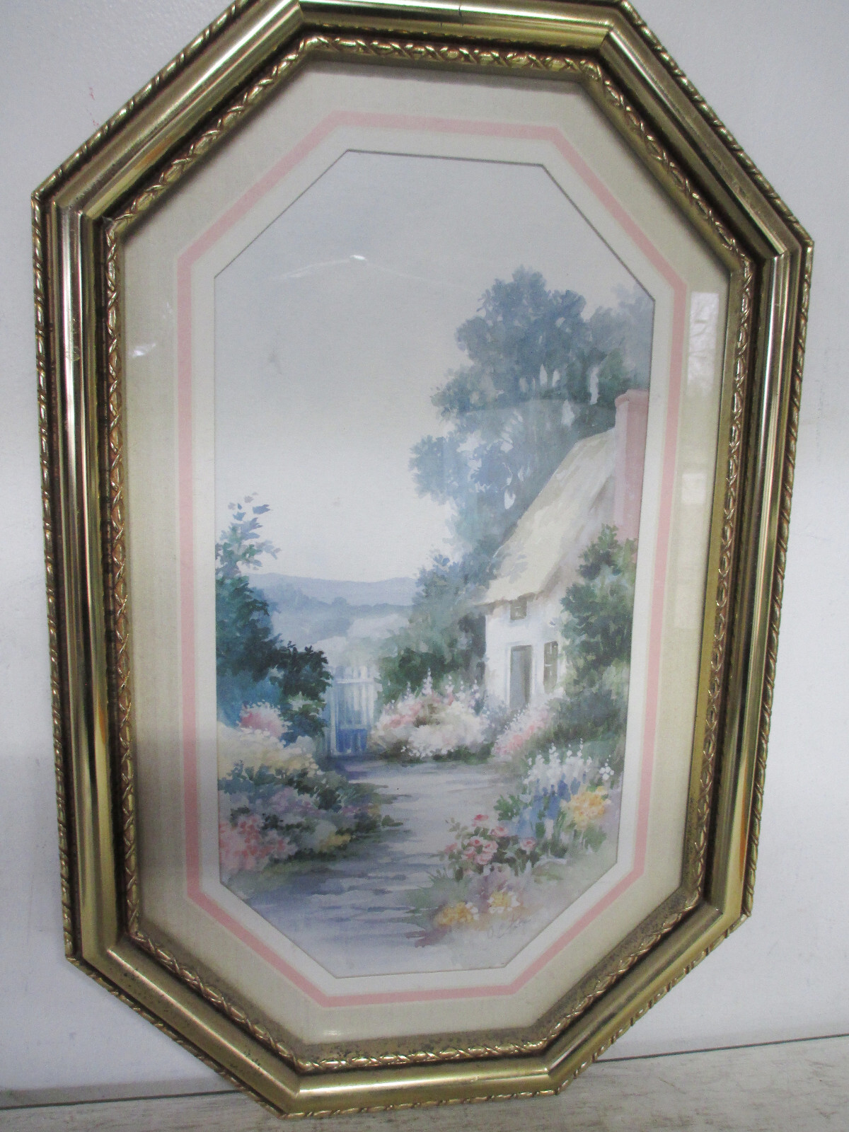 Vintage Signed O. C. Tate Artwork Framed & Matted Country Cottage Home 14 X 22