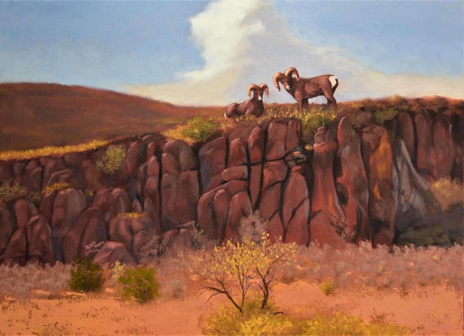 Oil painting original by Jimmie Mayes of Bighorn Sheep