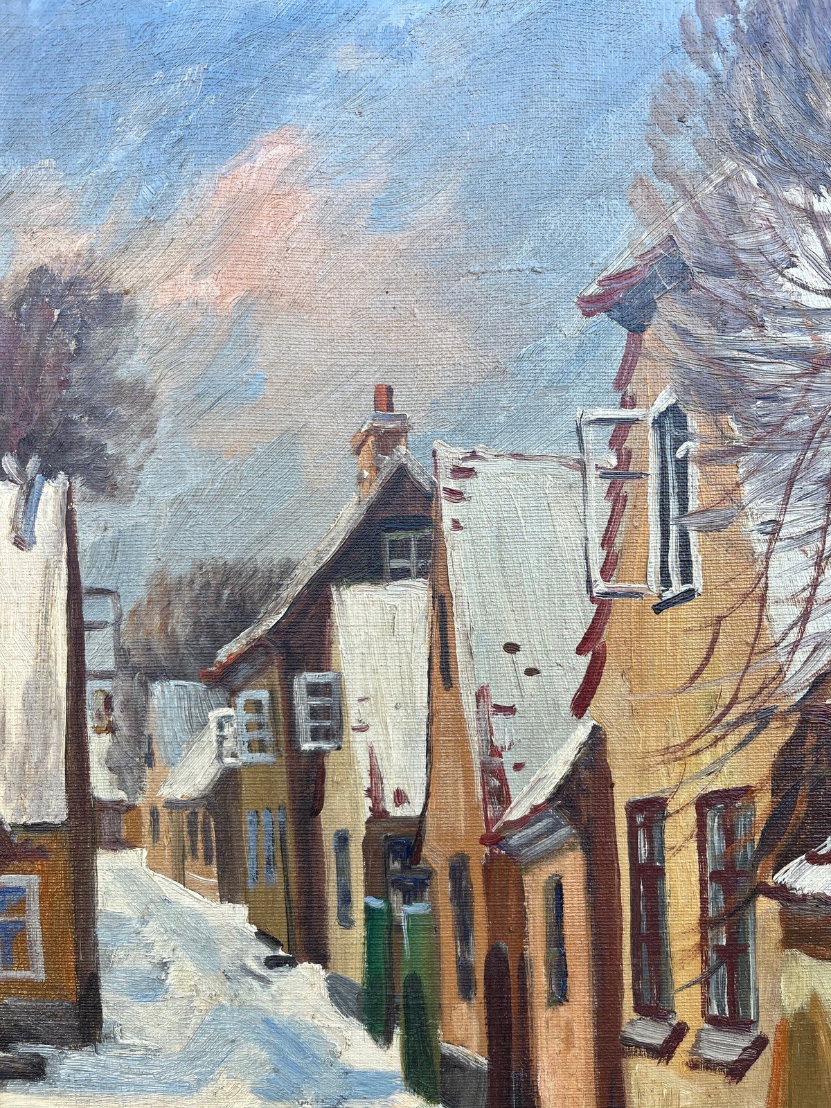 Unknown Impressionist Sunny Winter Day Oil Painting on Canvas, Original