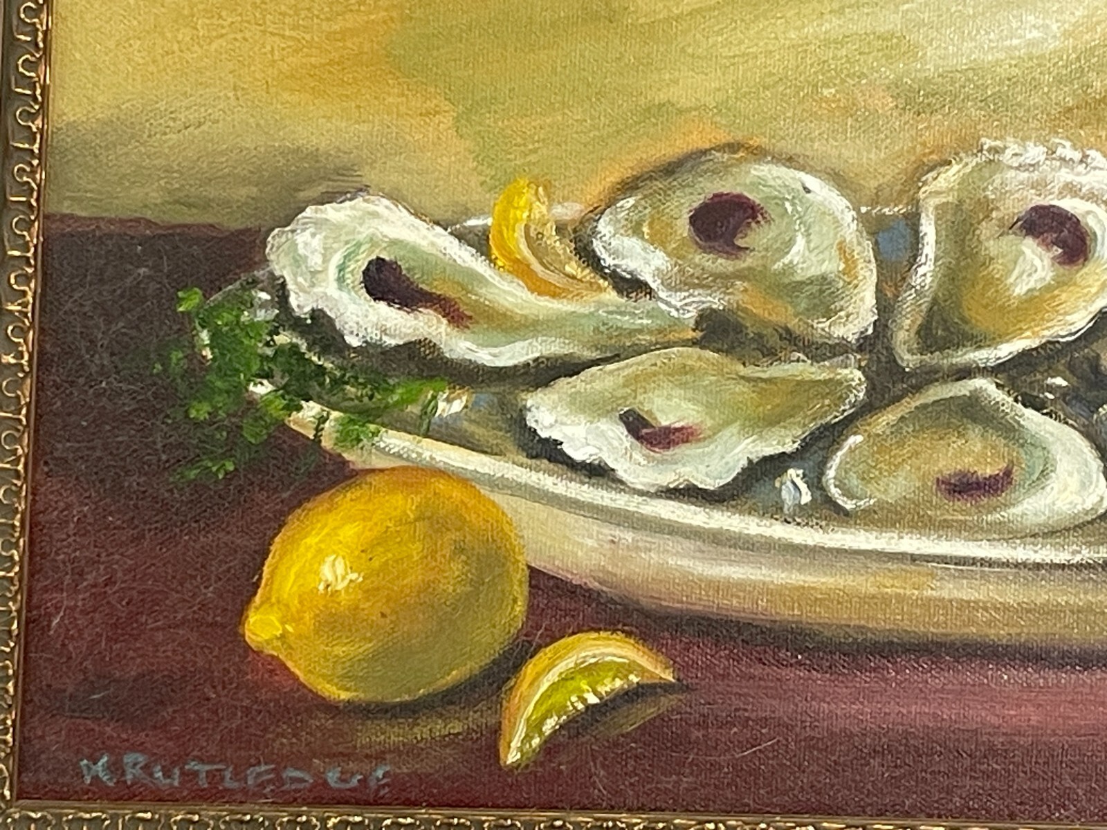Louisiana Artist Katherine Rutledge Original Oil Painting Oyster Platter