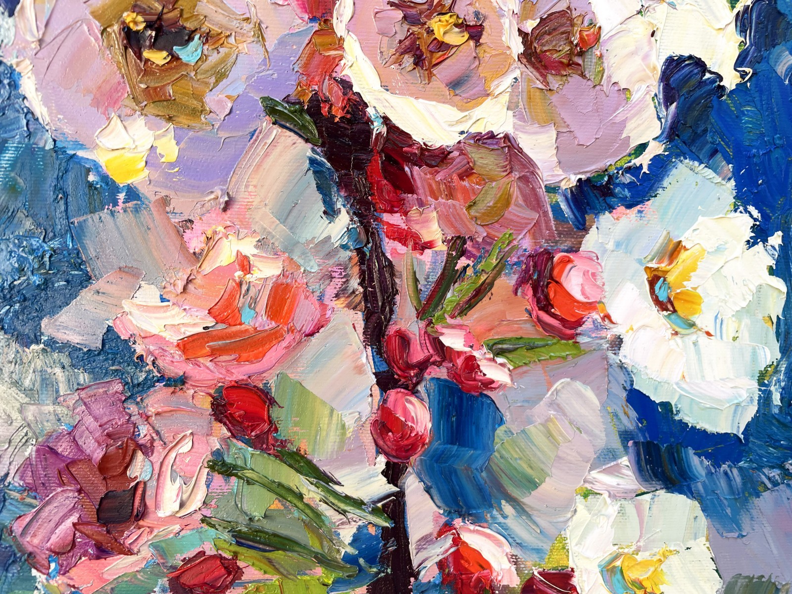 Flowers painting Original artwork Impressionism Oil on canvas by E Chernyakovsky