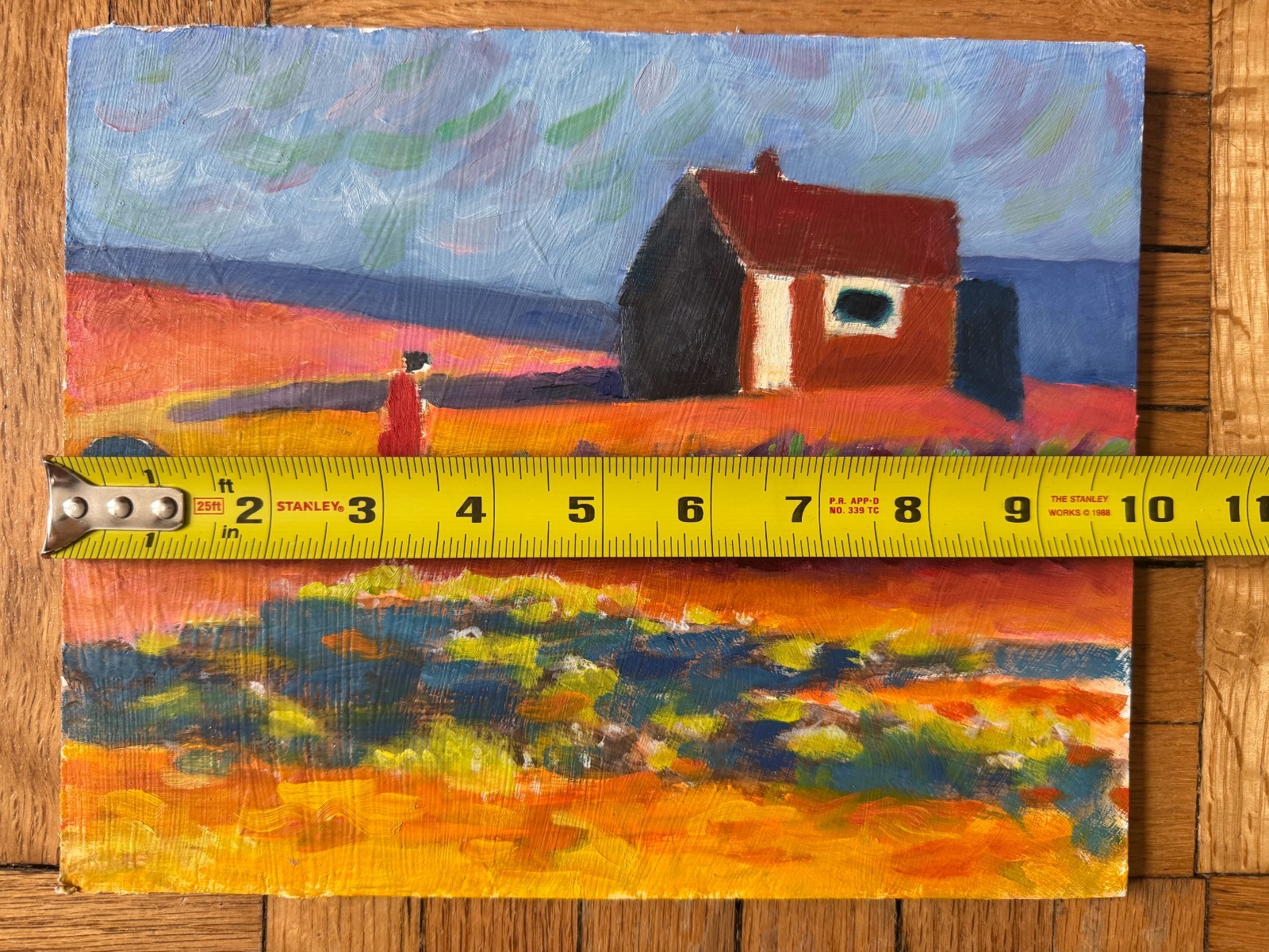 Vintage Painting Acrylic On Cardboard Landscape Hills 8 x 10 Peter Feldman