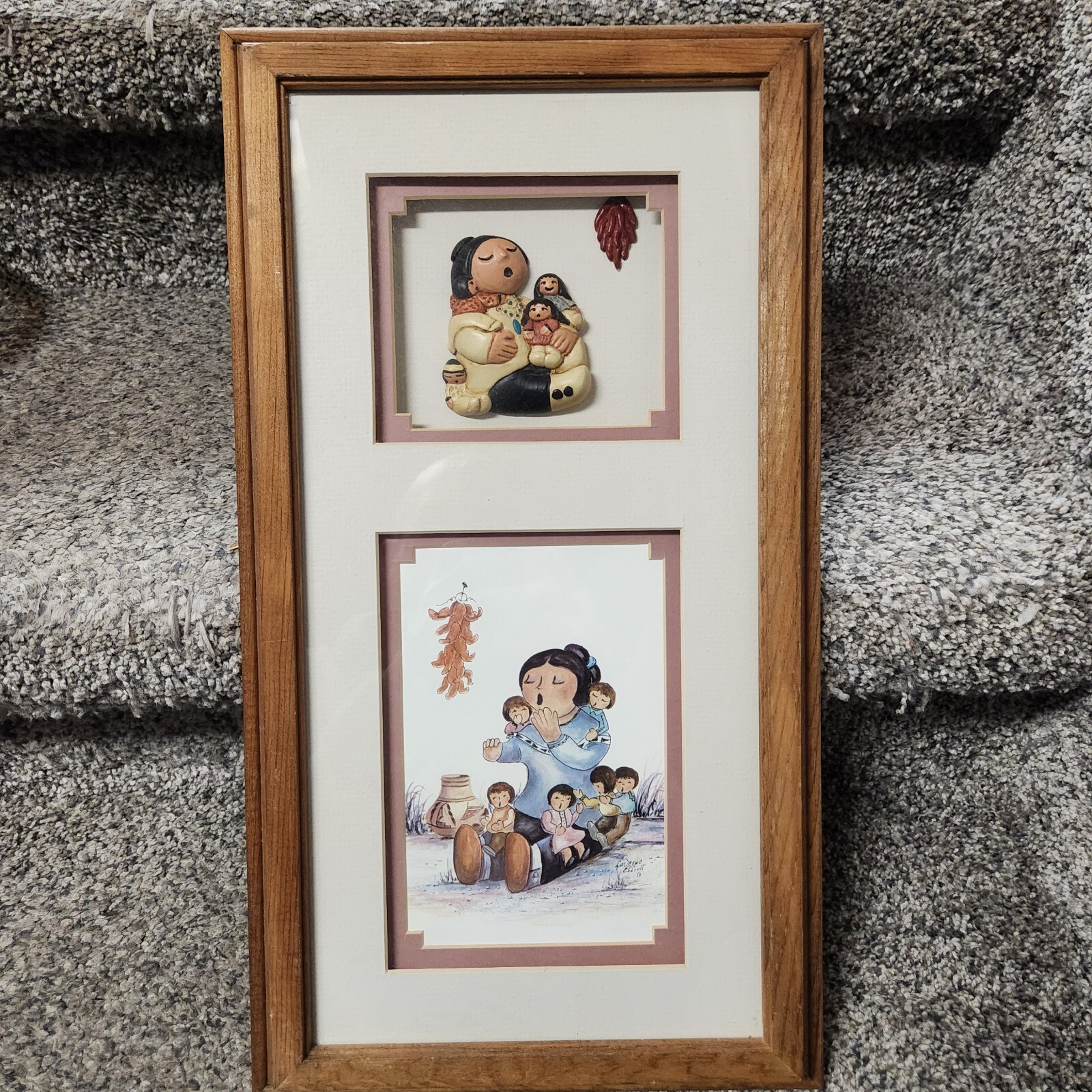 Storyteller Dolls Laverne Elliot Vintage Framed Shaddowbox Art 17-3/4″ X 9-3/4″