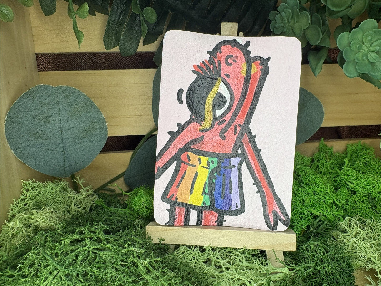 ACEO – Fab Rainbow Frog by InAPandaSuitArt – 2.5 in x 3.5 in – mixed media