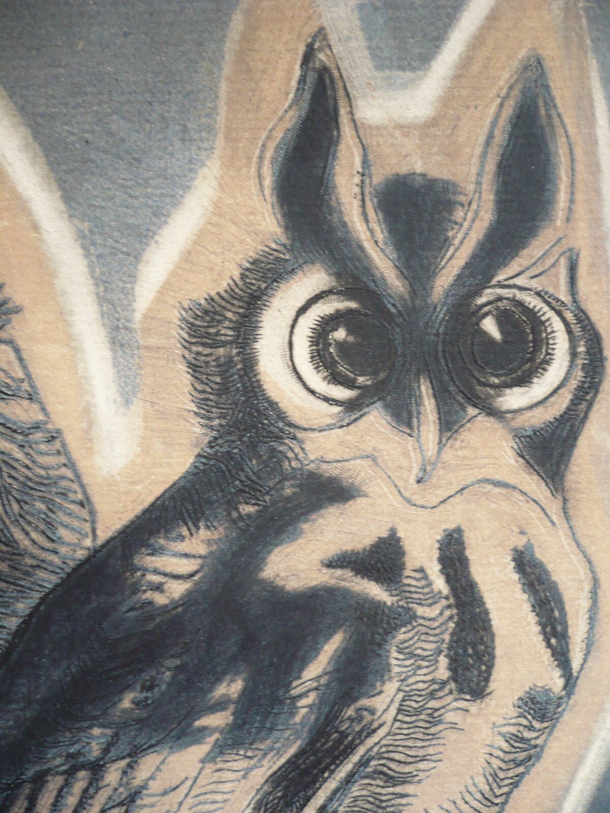 SYBILLA MITTELL WEBER, SIGNED COLOR ETCHING PRINT OWLS BIRD, MODERN & LISTED ART
