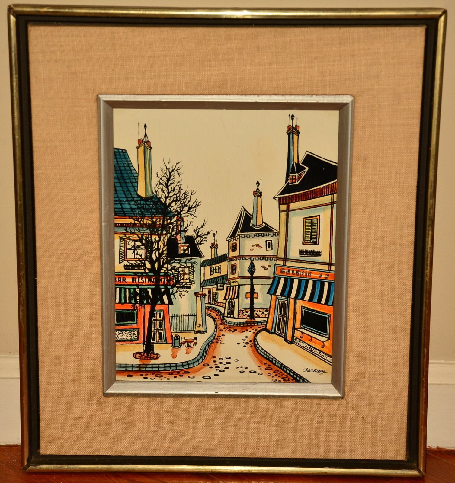 MARVIN CHERNEY Original Vintage Signed MCM Street Gallery Cityscape Oil Painting