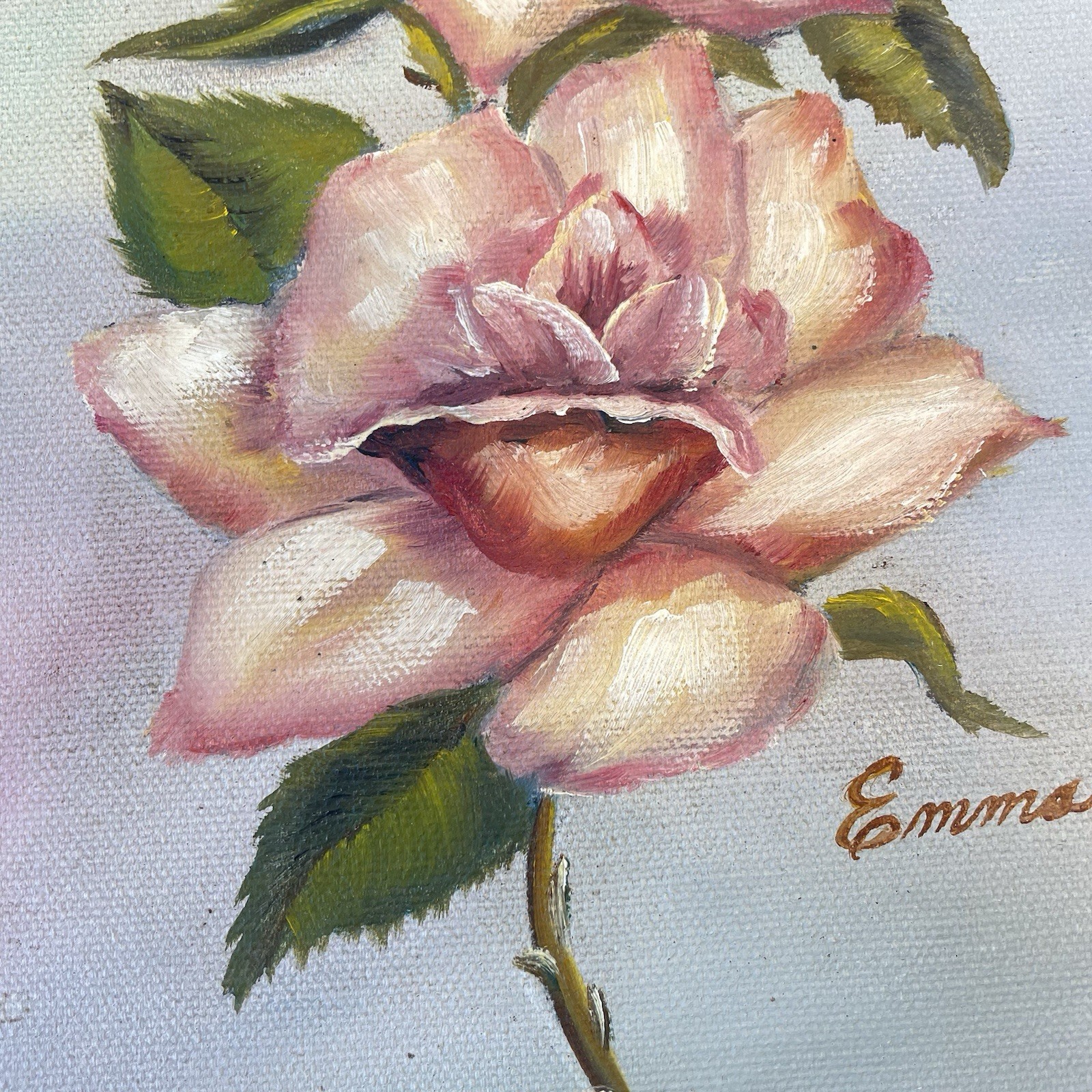 Vintage Hand Painted Pink Dusk Mauve Roses 8×10 Shabby Chic Cottage Core Romanti