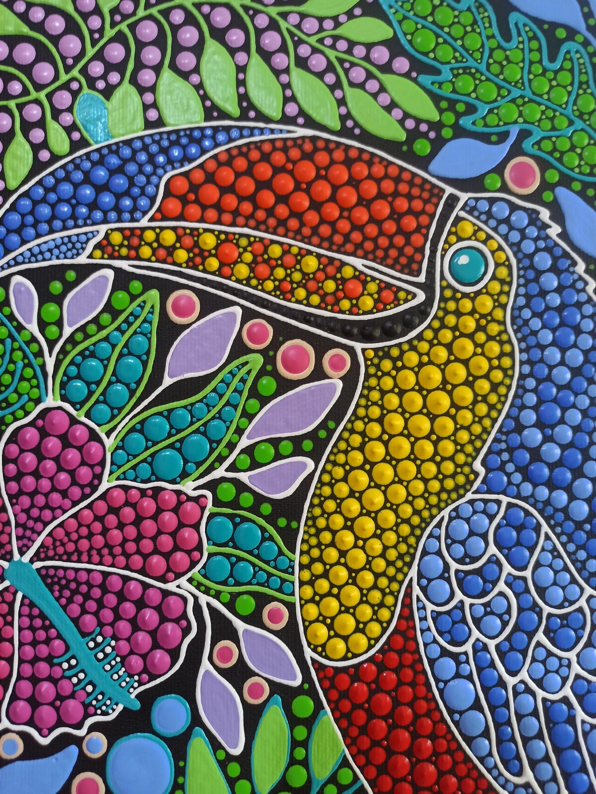 Toucan in the Jungle Original Painting Exotic Birds Art Tropical Flowers Artwork
