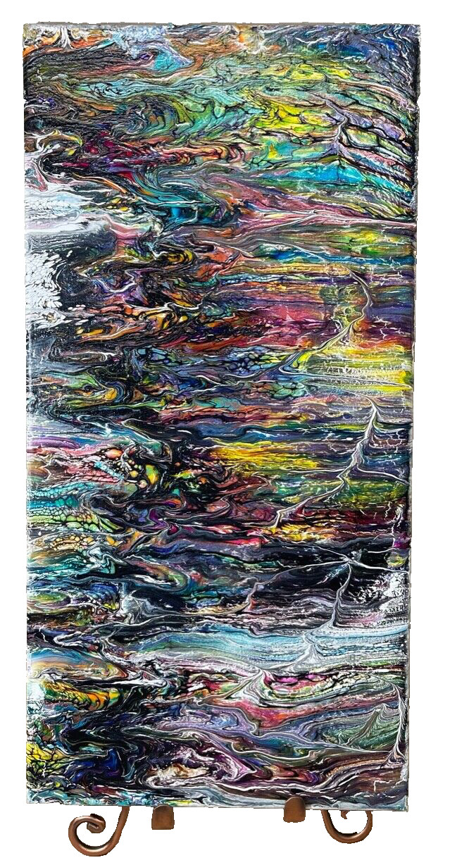 Mary McHale Original Abstract Acrylic Painting Rainbow River 2022 Canvas 9.25×20