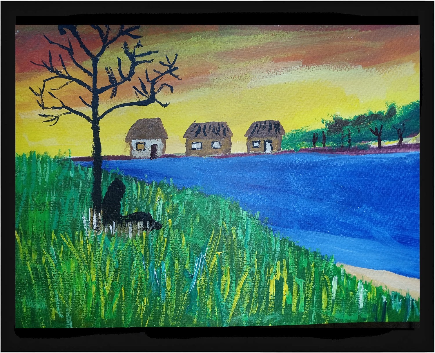 Impressionism 11×14 seaside village Handmade Signed Colorful Art Painting