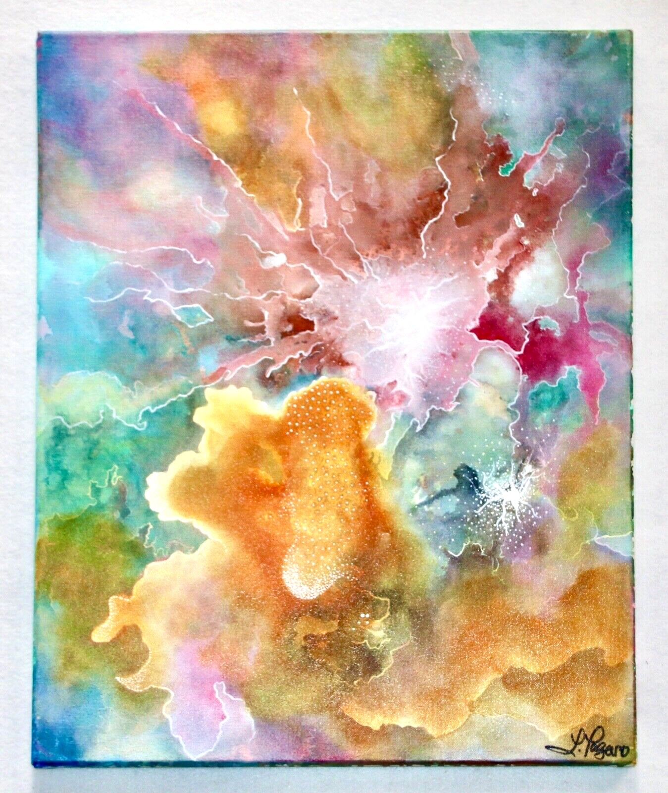 Signed J. Pagano Original 16″x20″ Abstract Oil PaInting of Outer Space, Nebula