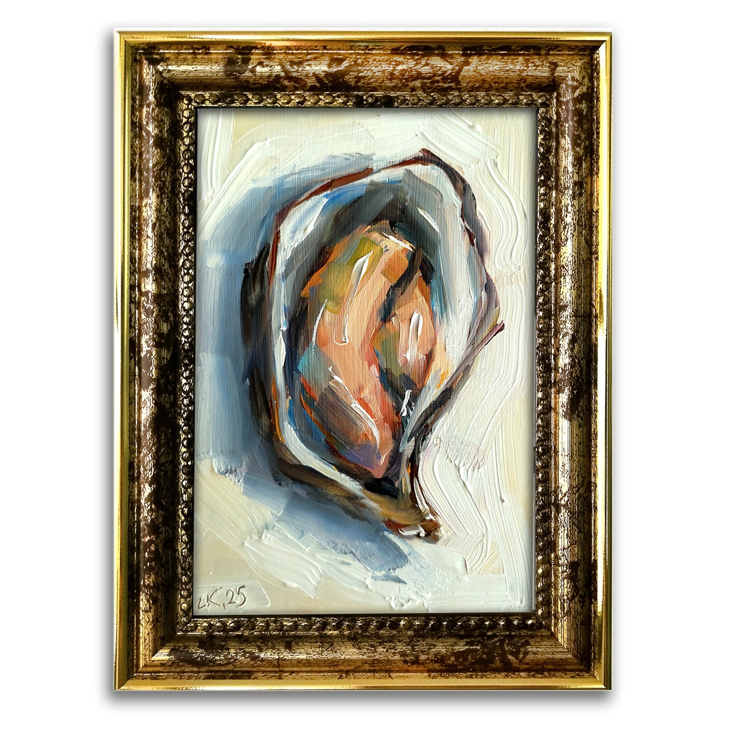 Original Oil Painting Oyster in Antique Style Frame Kitchen Wall Art Signed