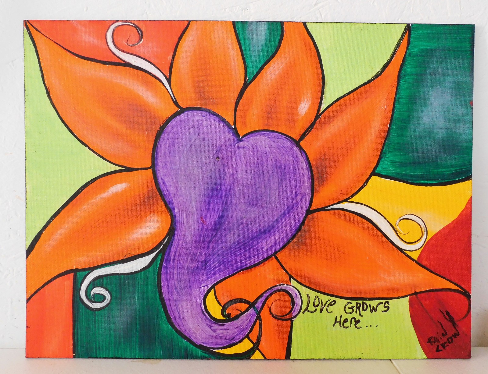 Abstract sun flowers heart garden Flat panel canvas Art by Rain Crow
