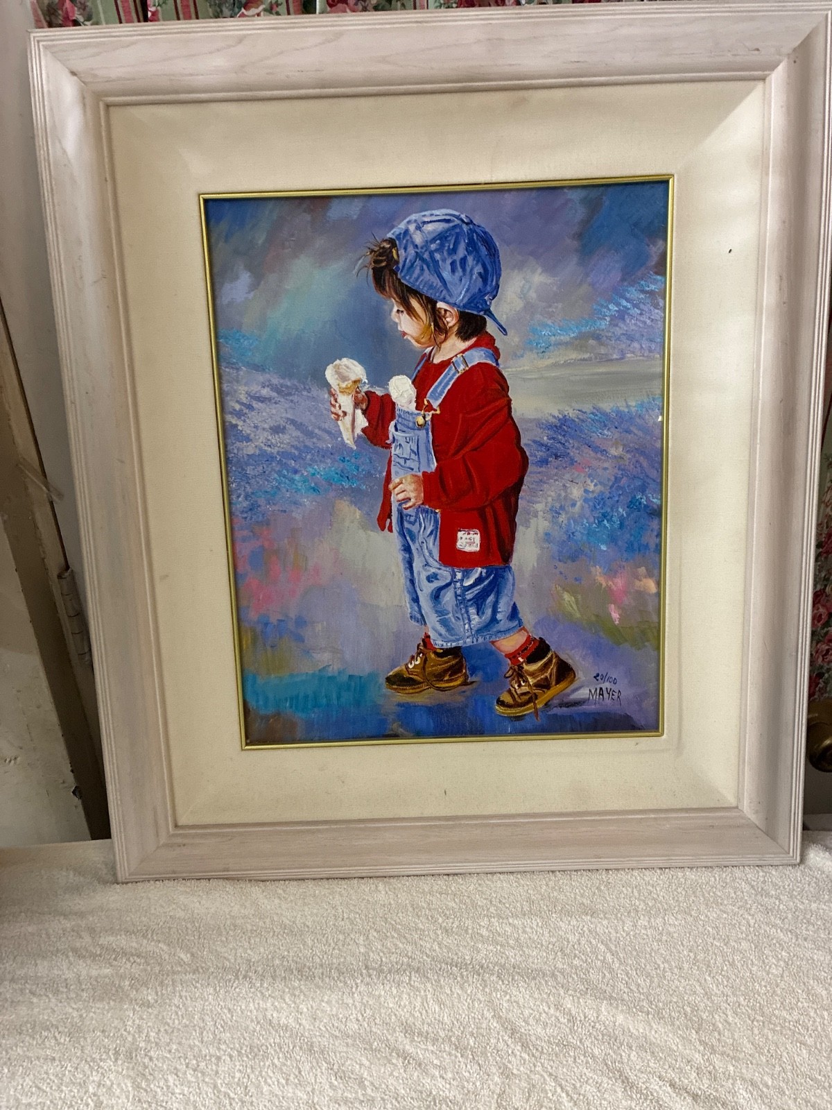 Ruth Mayer Original Painting medium – ice cream boy framed artwork