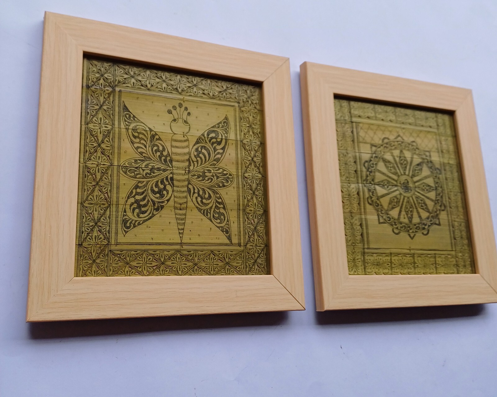 Orginal Palm Leaf Engraving Pattachitra With Frame Set Of 2nos