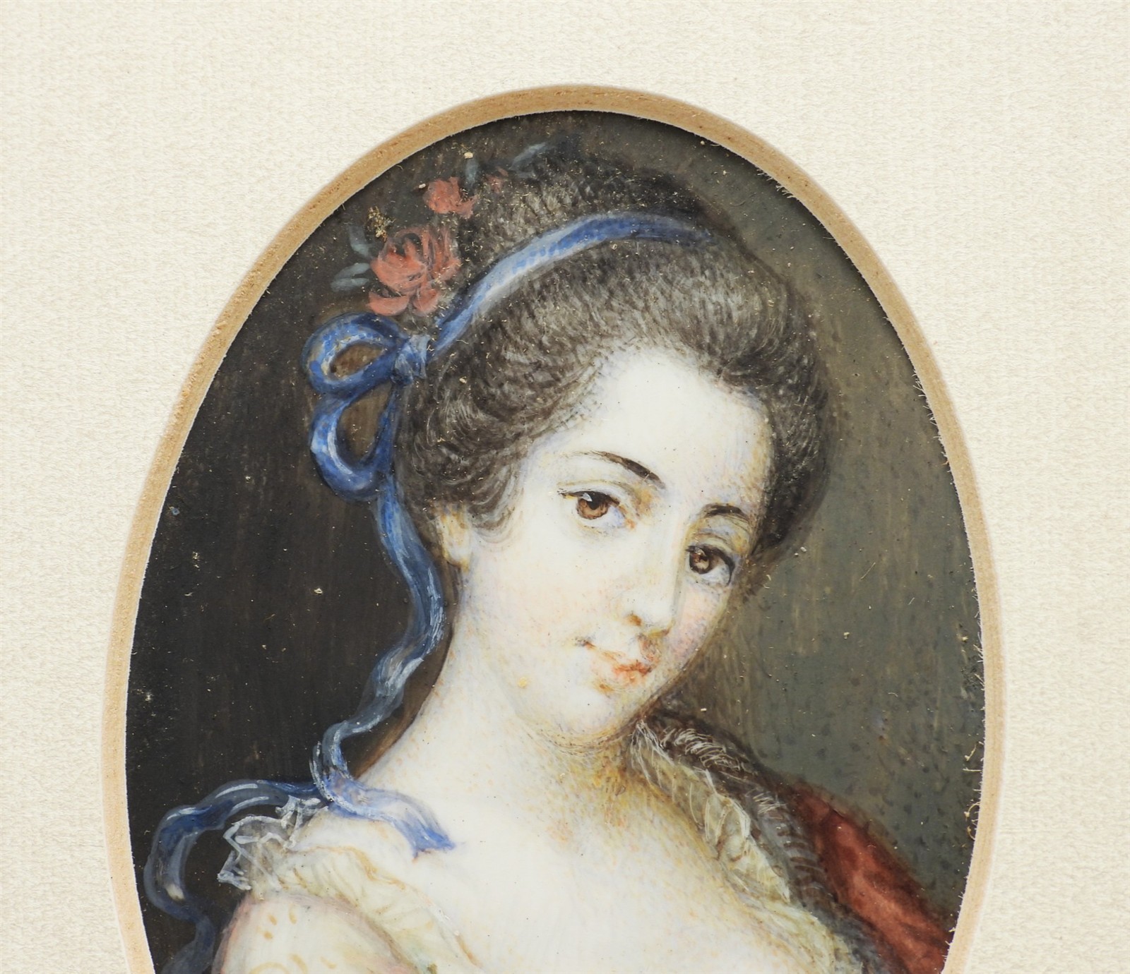 19thC. European Miniature Portrait WC Painting of Beautiful Woman Brass Frame