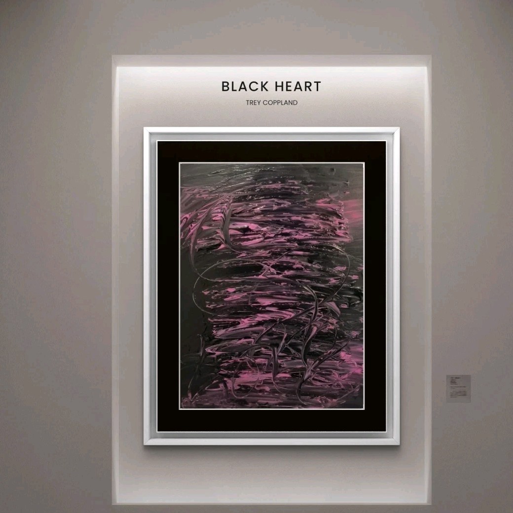 Trey Coppland, Black Heart Abstract Original Canvas Painting, 24 in Signed2026