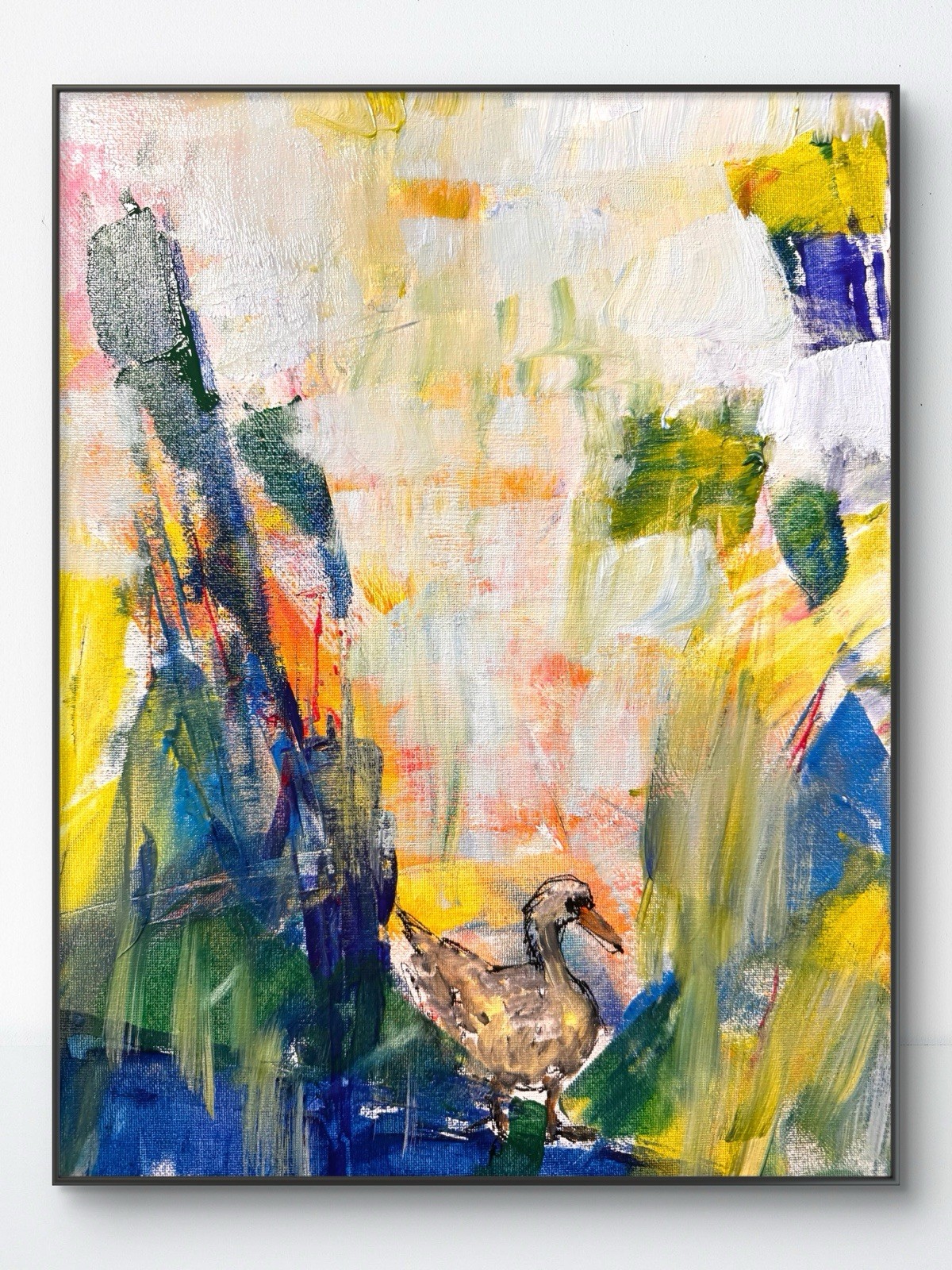 Original Abstract Expressionism 12×16 Duck Pond Handmade Signed Bright Art 481