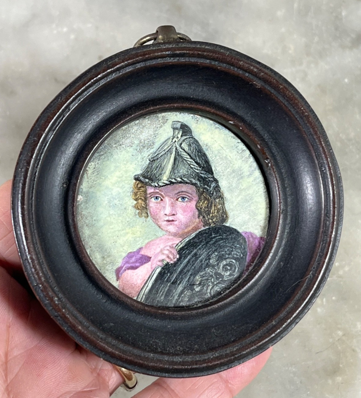 Antique Hand Painted Miniature Child Portrait On Porcelain 19th Century