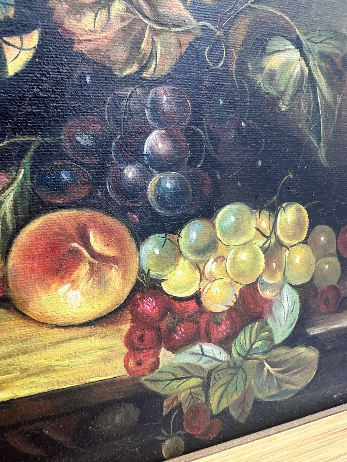 Vintage Signed Van Hunt Still Life Oil Painting Fruit Grapes Wine Glass Framed
