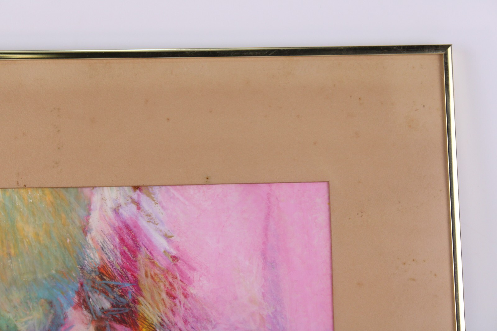 Mid Century Pink Abstract Oil Crayon Painting On Paper Signed Richard Terrell 64