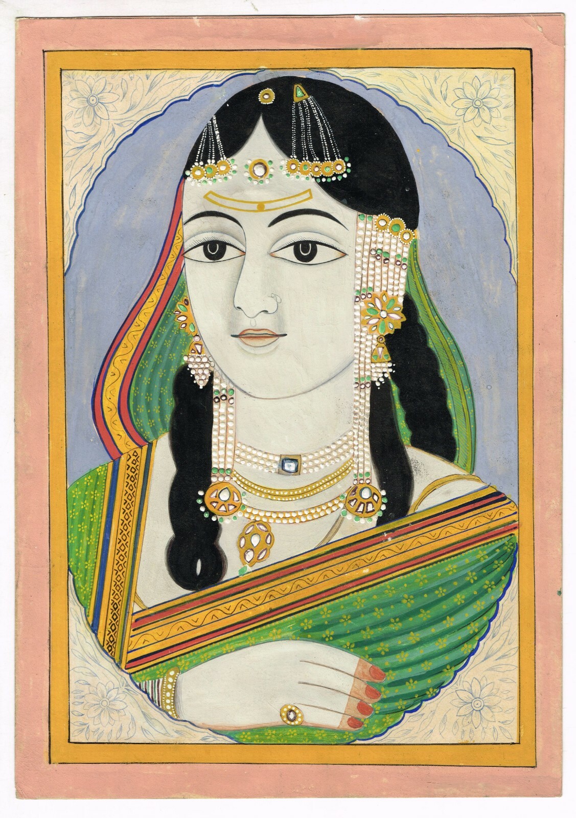 Portrait Painting Of Indian Queen Empress Hand Miniature Art On Paper 8x11inches