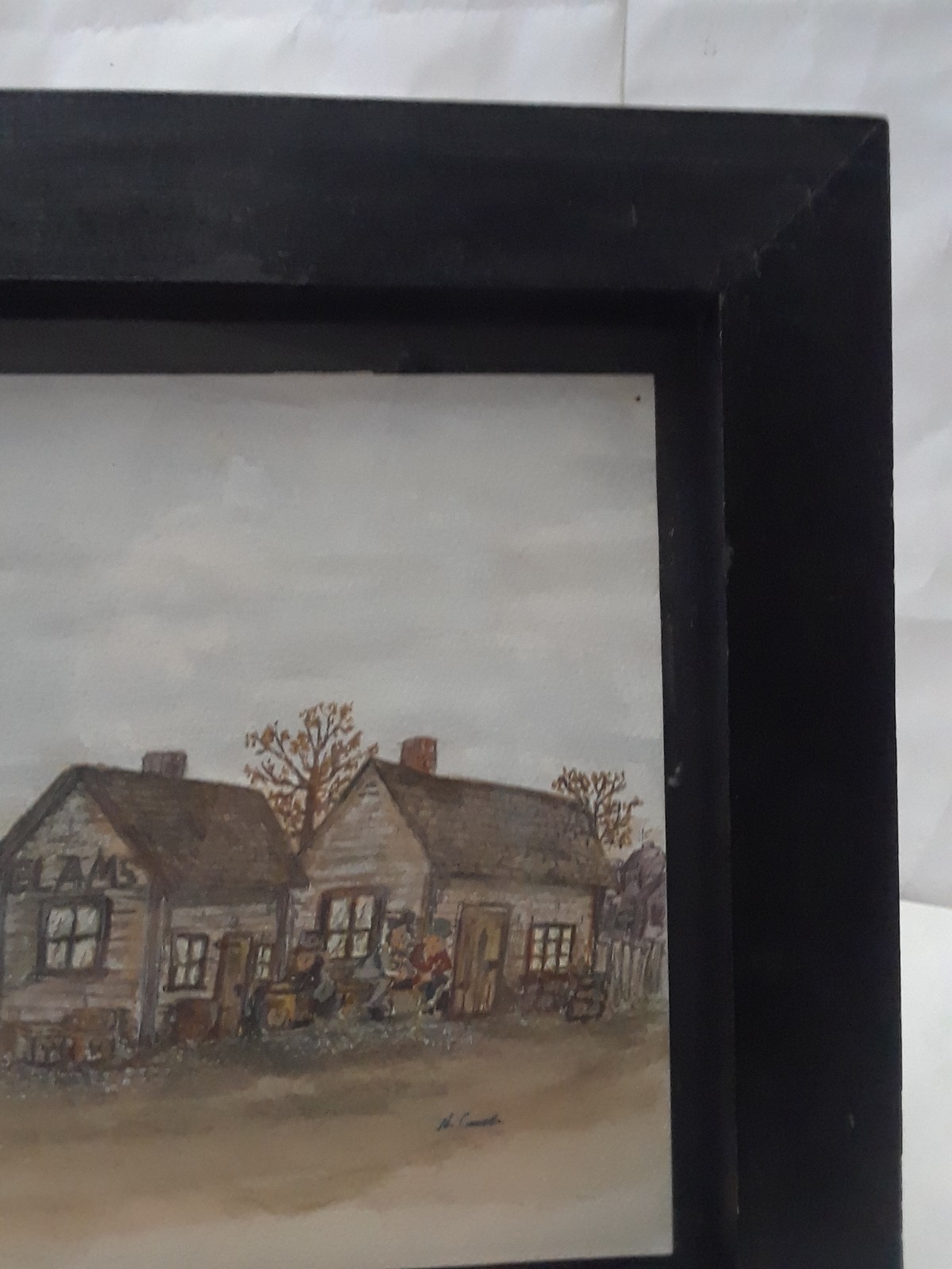 Original Acrylic Art Painting Eastern Seacoast Sign H. Crooks Framed under Glass