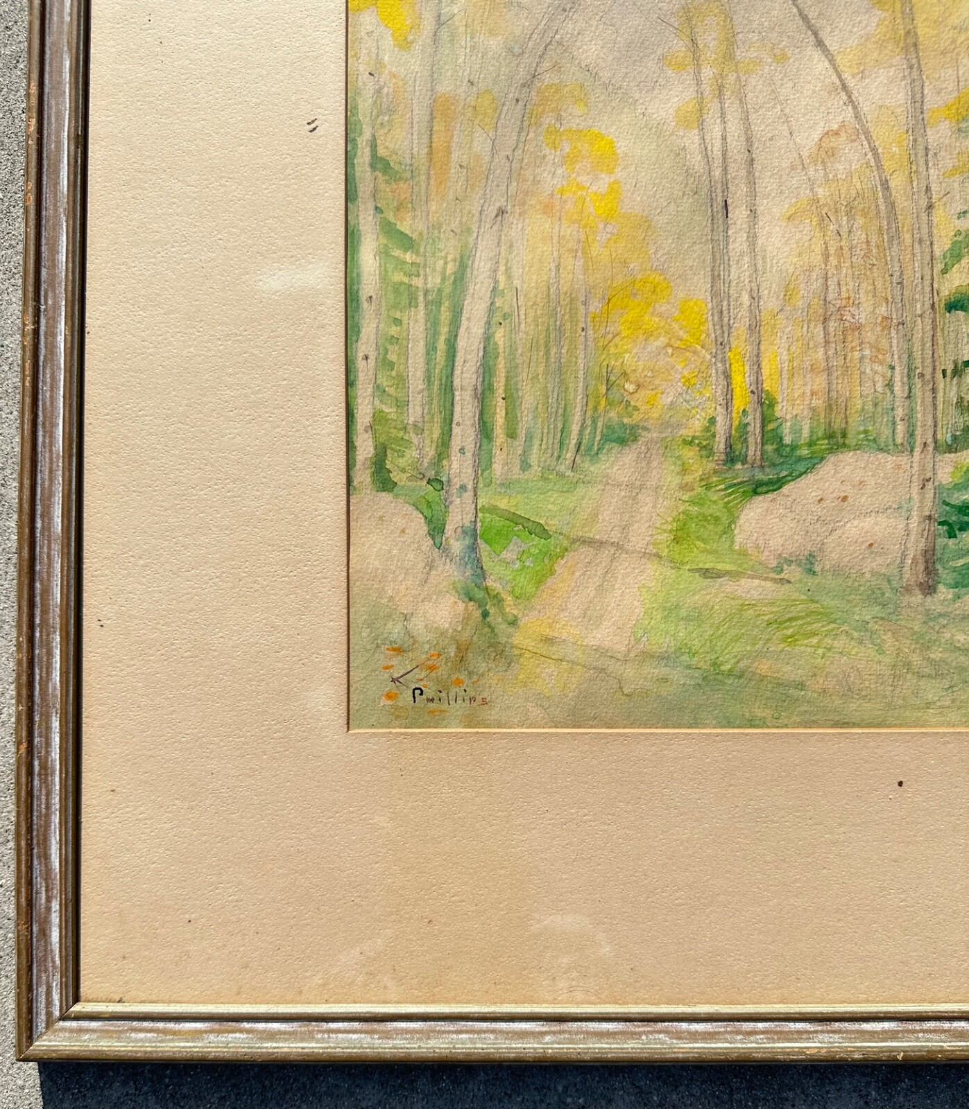 Bert G. Phillips (1868–1956) Watercolor Aspen Forest Path Scene Painting