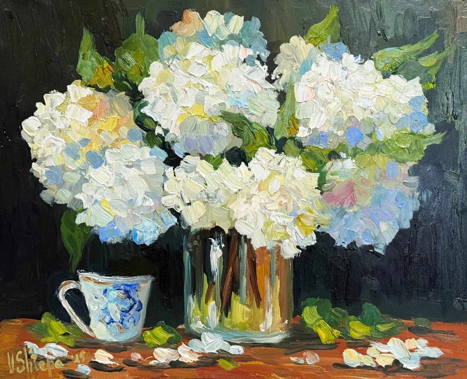 Hydrangea Floral Original Oil Painting Art Impasto Flower Still Life 8×10 in
