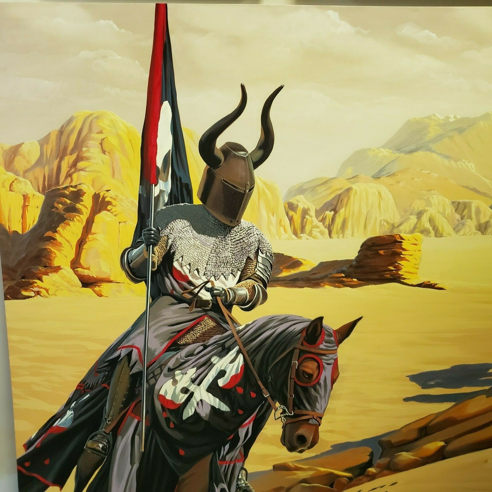 Knights on Horseback in Desert Original Oil Painting on Canvas by Aamen Dimttron