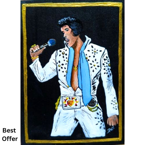 Vintage Crying Elvis Presley Black Velvet Acrylic Hand Painting Art NEW Original