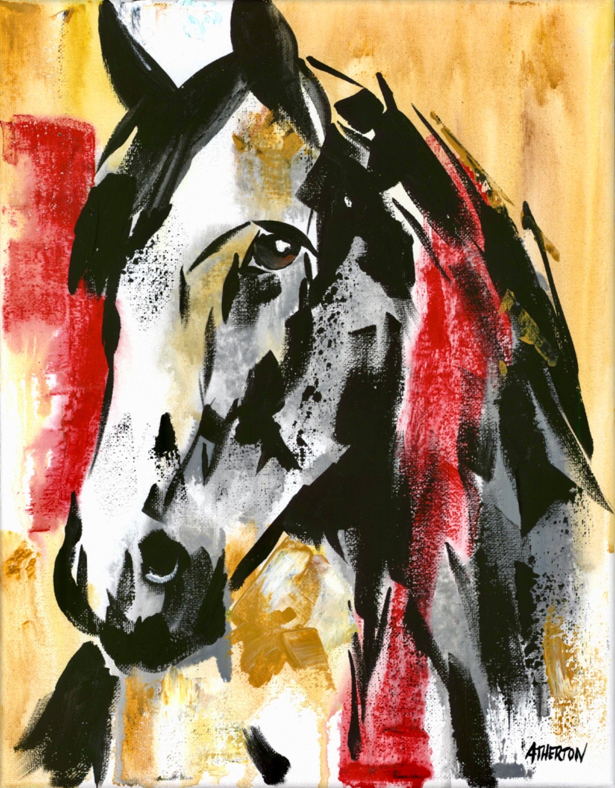 Atherton 11×14 Original Horse Abstract Acrylic Painting «3 Quarter Horse» signed