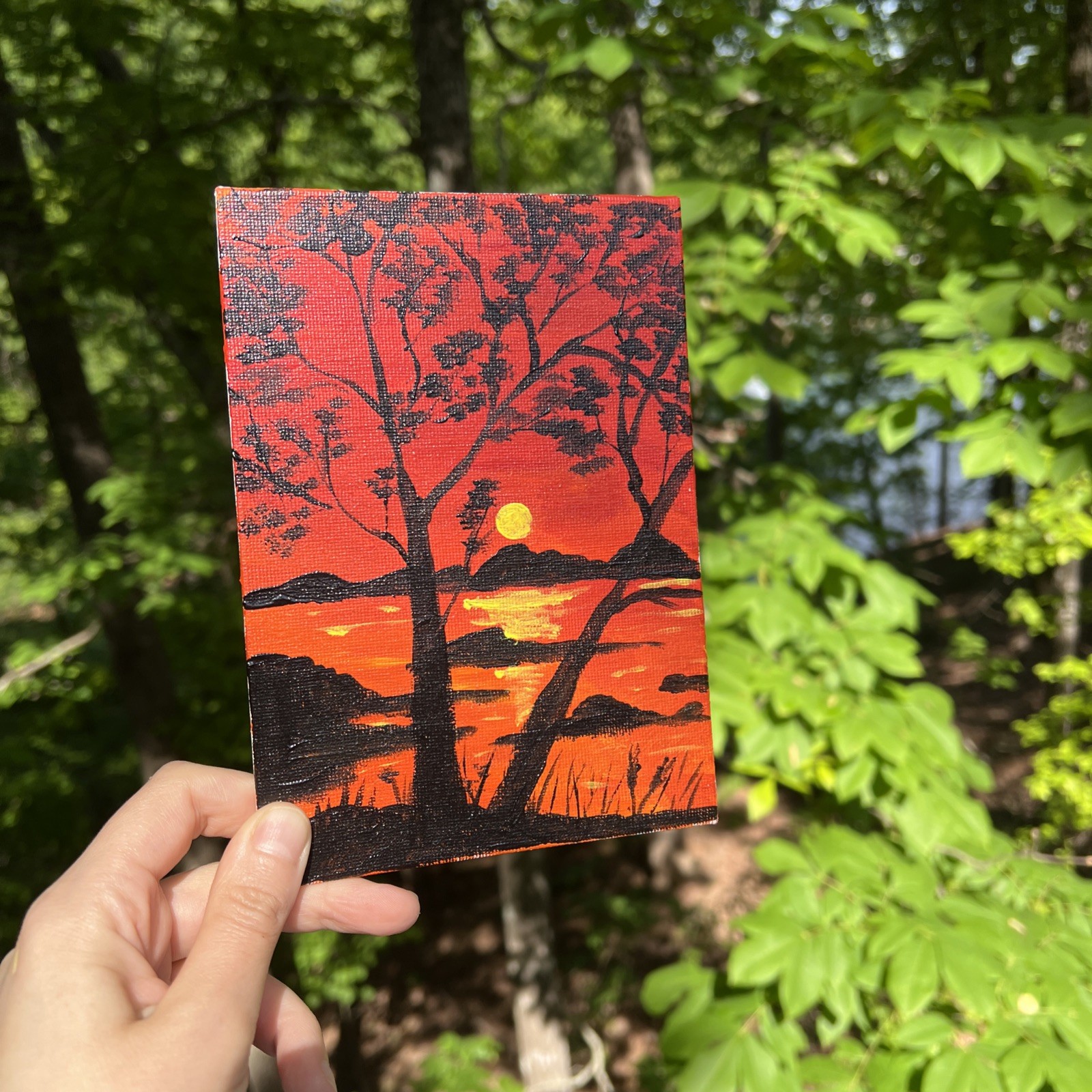 Abstract Sunset,seascape,lake,original Acrylic Painting,5/7