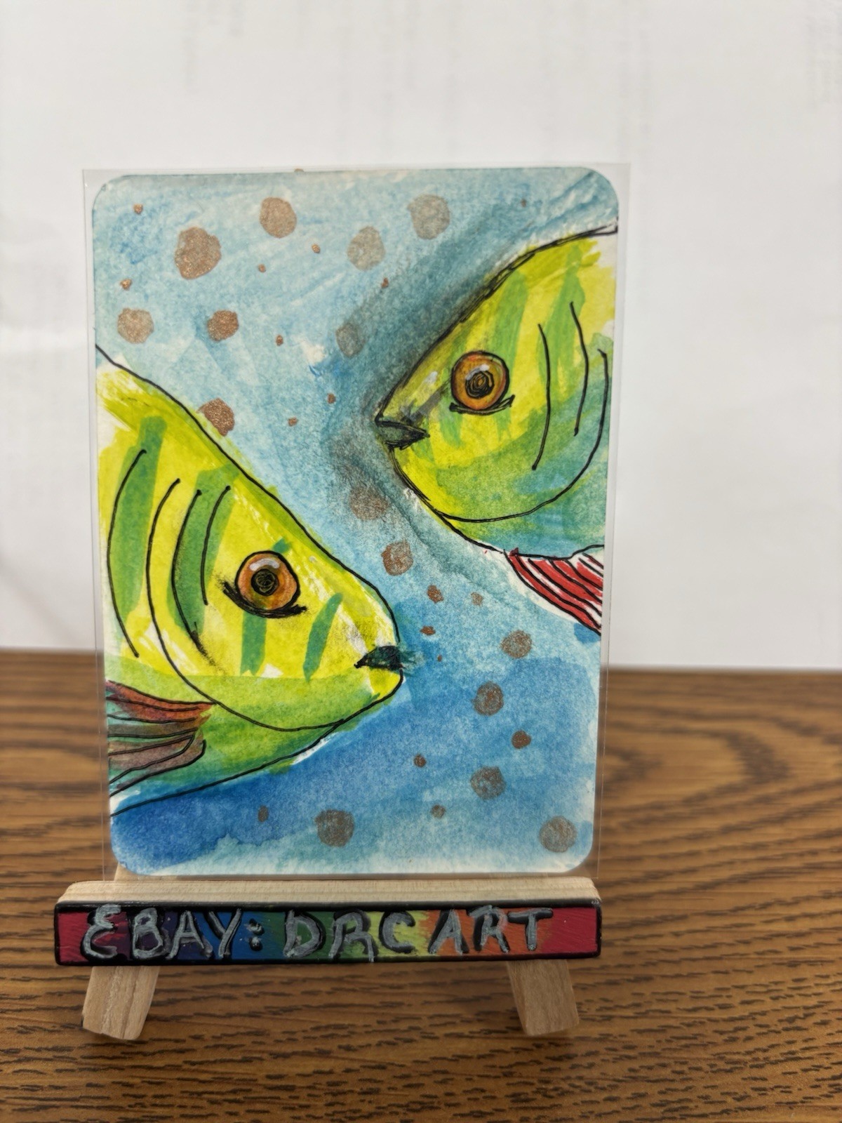 aceo water color original “silly fish #4” DRC Art 2.5” x 3.5” COA free shipping