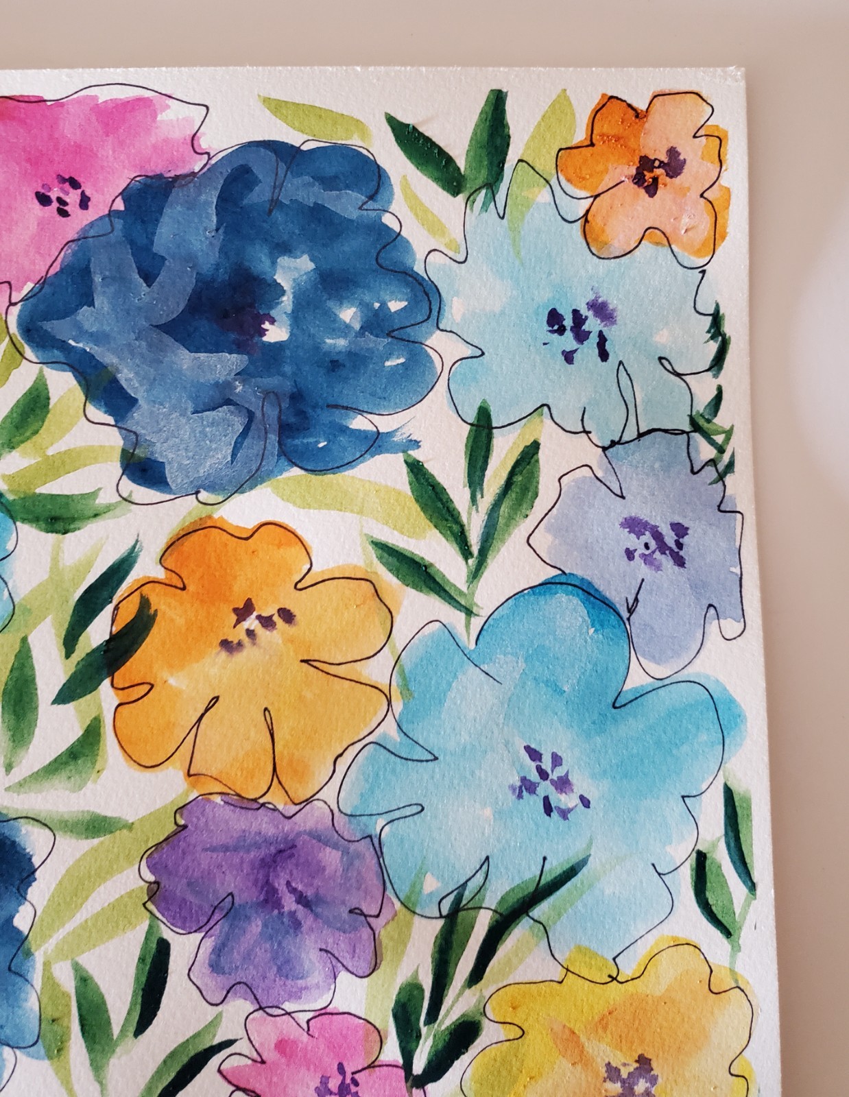 ORIGINAL ABSTRACT FLORAL ARTWORK PAINTING WATERCOLOR ON PAPER 16X12 ooak