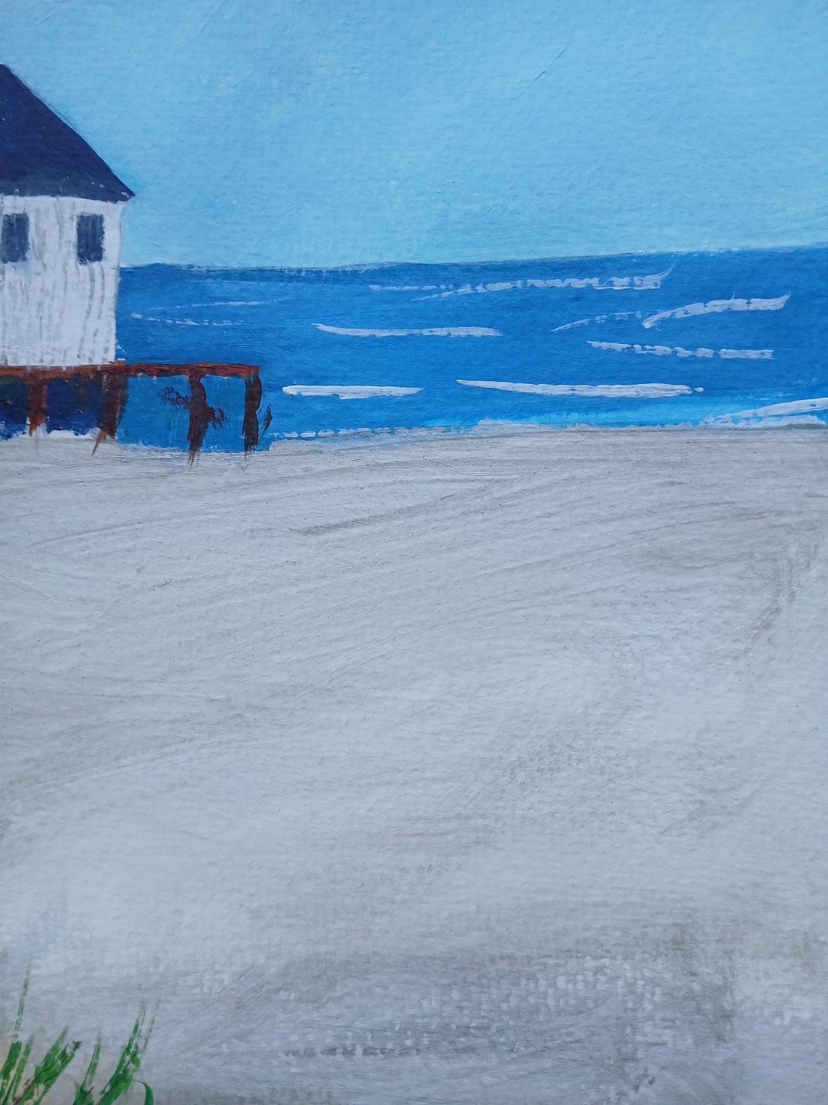 Impressionism 11×14 White Beach House Handmade One of a Kind Art Painting