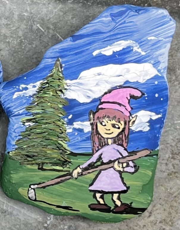 HAND PAINTED RIVER STONE ART » Nature Elf » by Yellow Paw Collectible Rocks