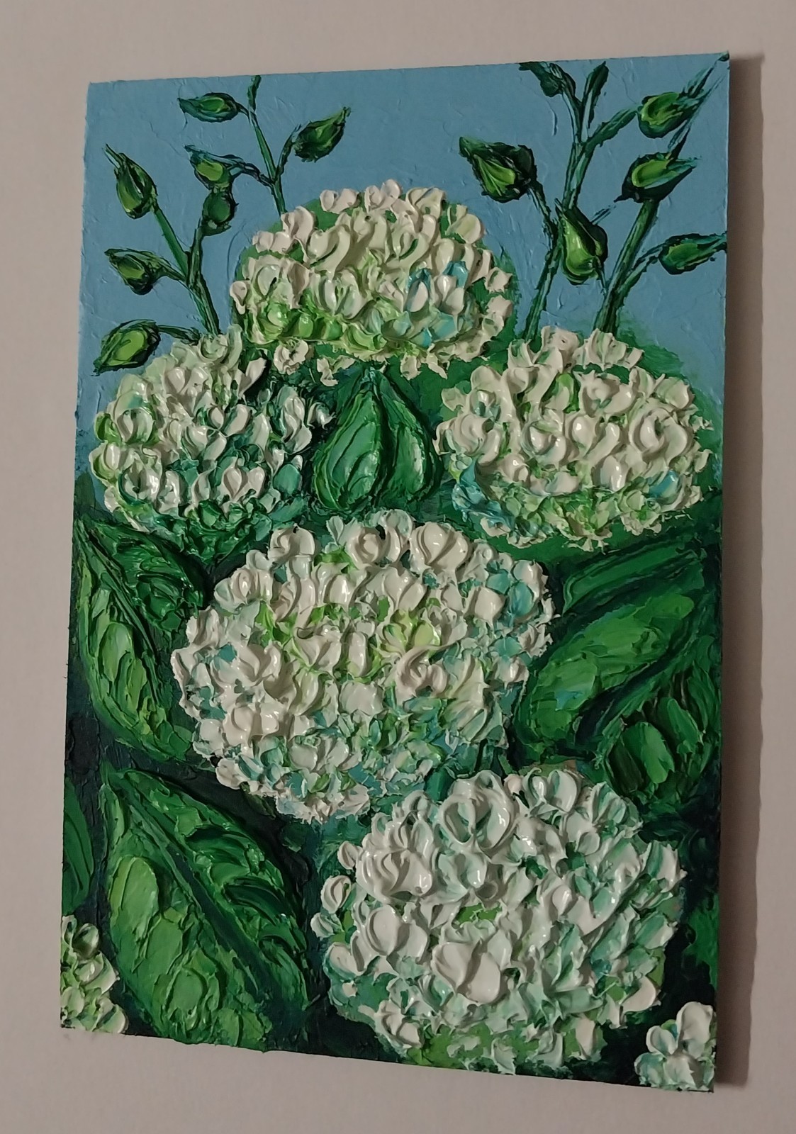 Framed White Hydrangea Flowers Garden Flowers 4×6” Impasto Oil Painting Original