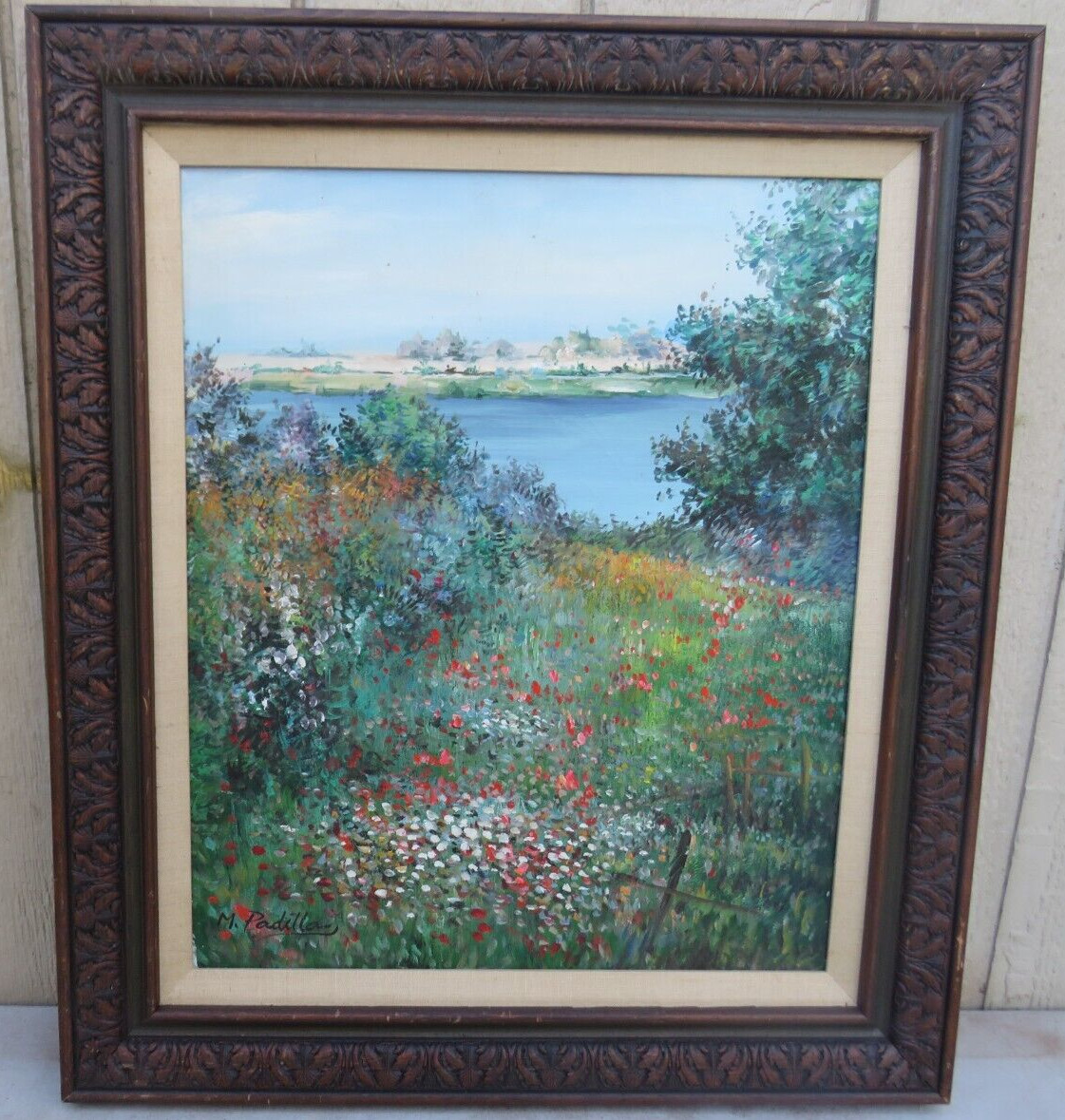 VINTAGE LARGE FRAMED OIL ON CANVAS IMPRESSINOIST LANDSCAPE PAINTING SIGNED