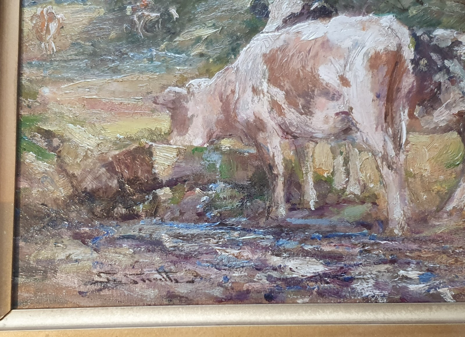 George Smith – British Impressionist – oil painting with cows -circa 1930
