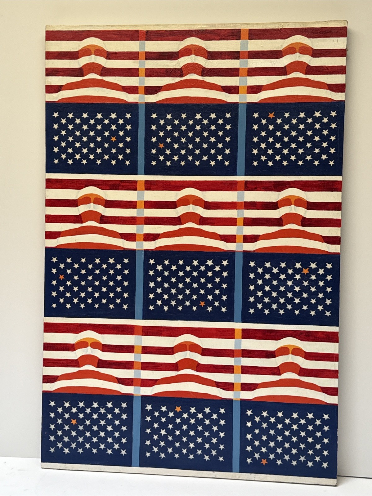 Vintage Abstract Painting Expressionism American Flag Soldier Pop Op Large