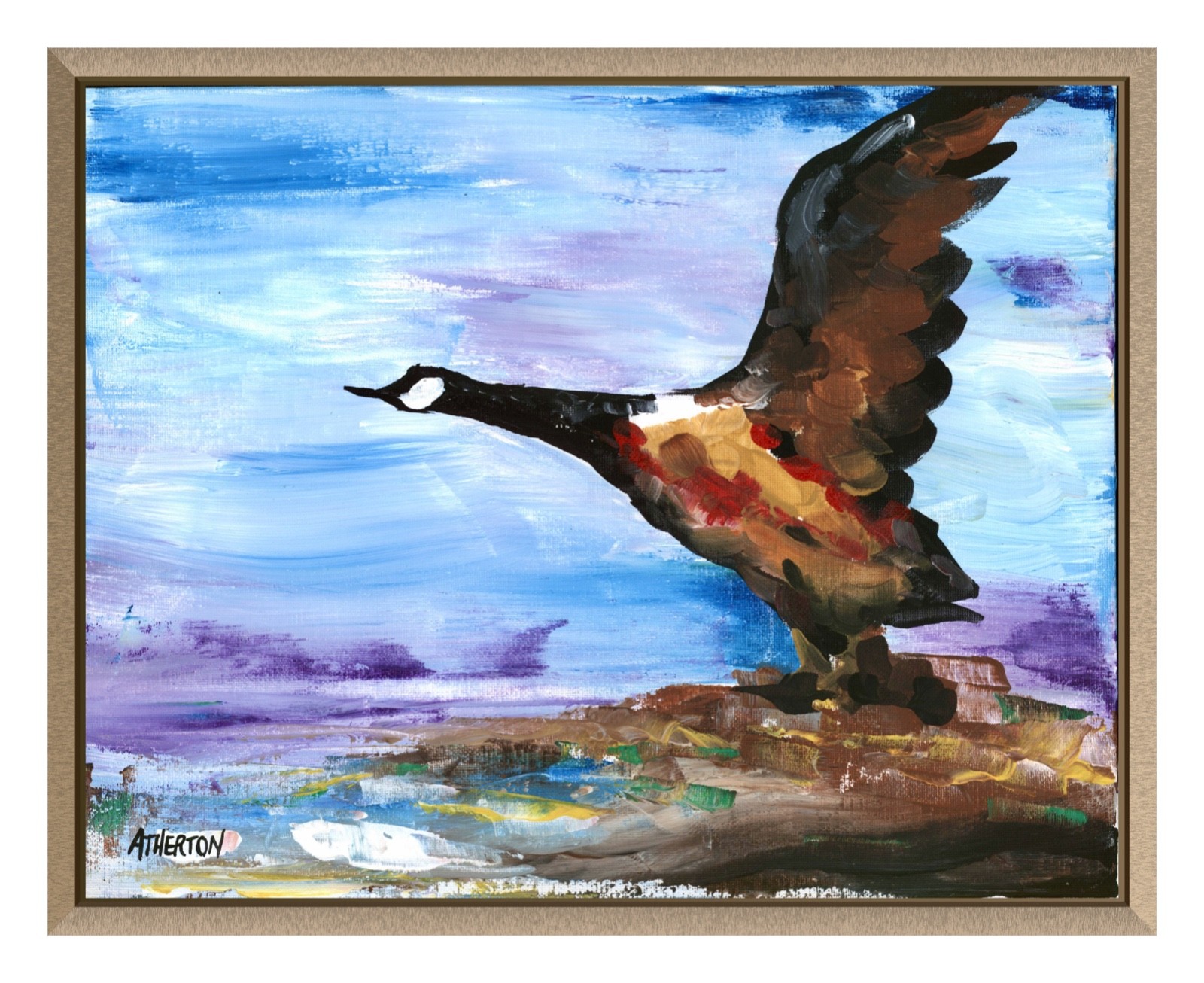 11×14 Original Flying Canada Goose Painting Wildlife Contemporary Bird Painting