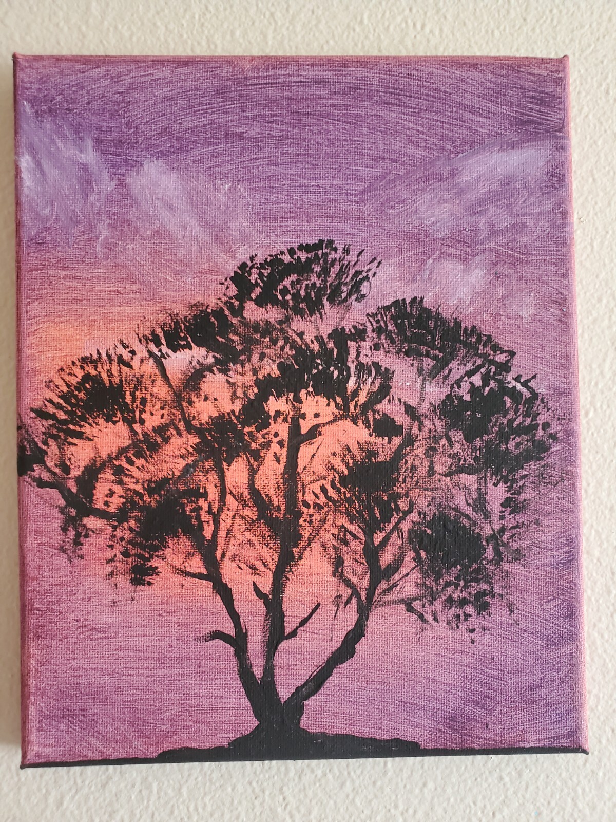 Handmade Acrylic Painting Wooden Frame 10×8 Art Decor Sunset Tree Africa