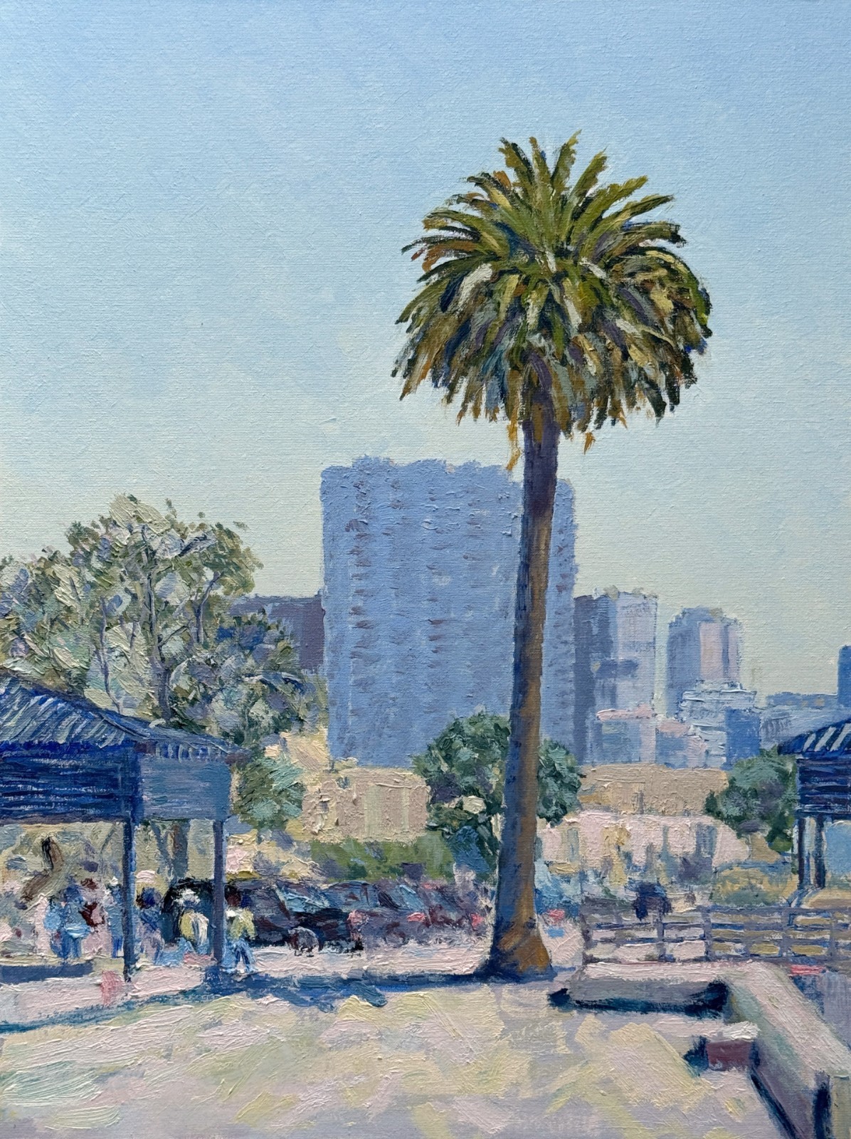 Oil Painting Original. San Diego Seaport Village Cityscape Palm Tree 12×16