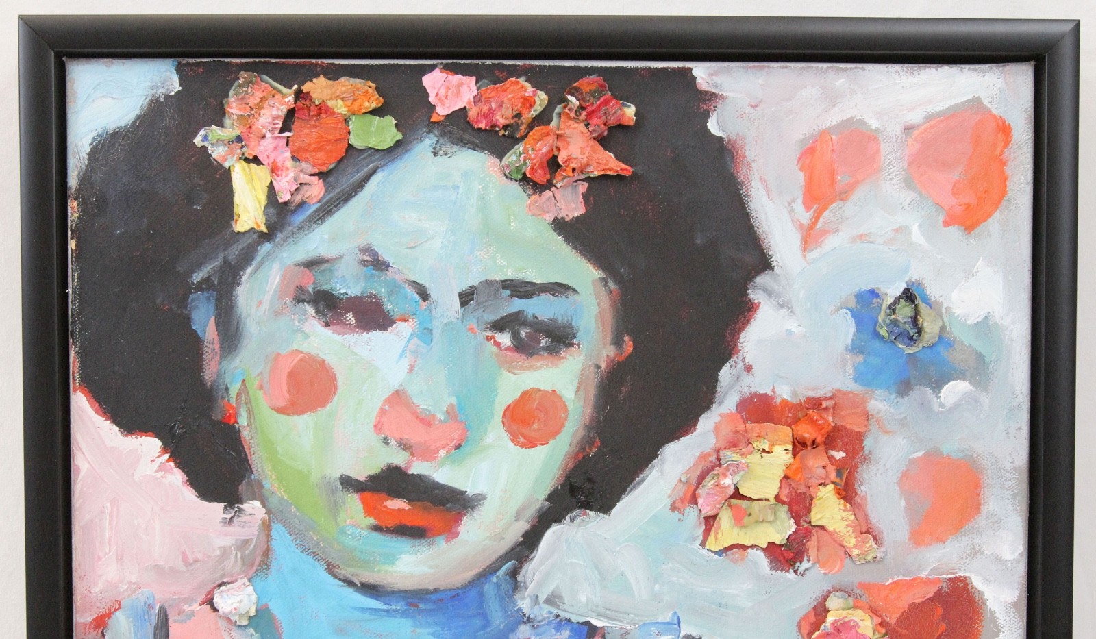 Corinne Galla 16×20 Oil Painting Portrait Mardi Gras Woman Unique Collage