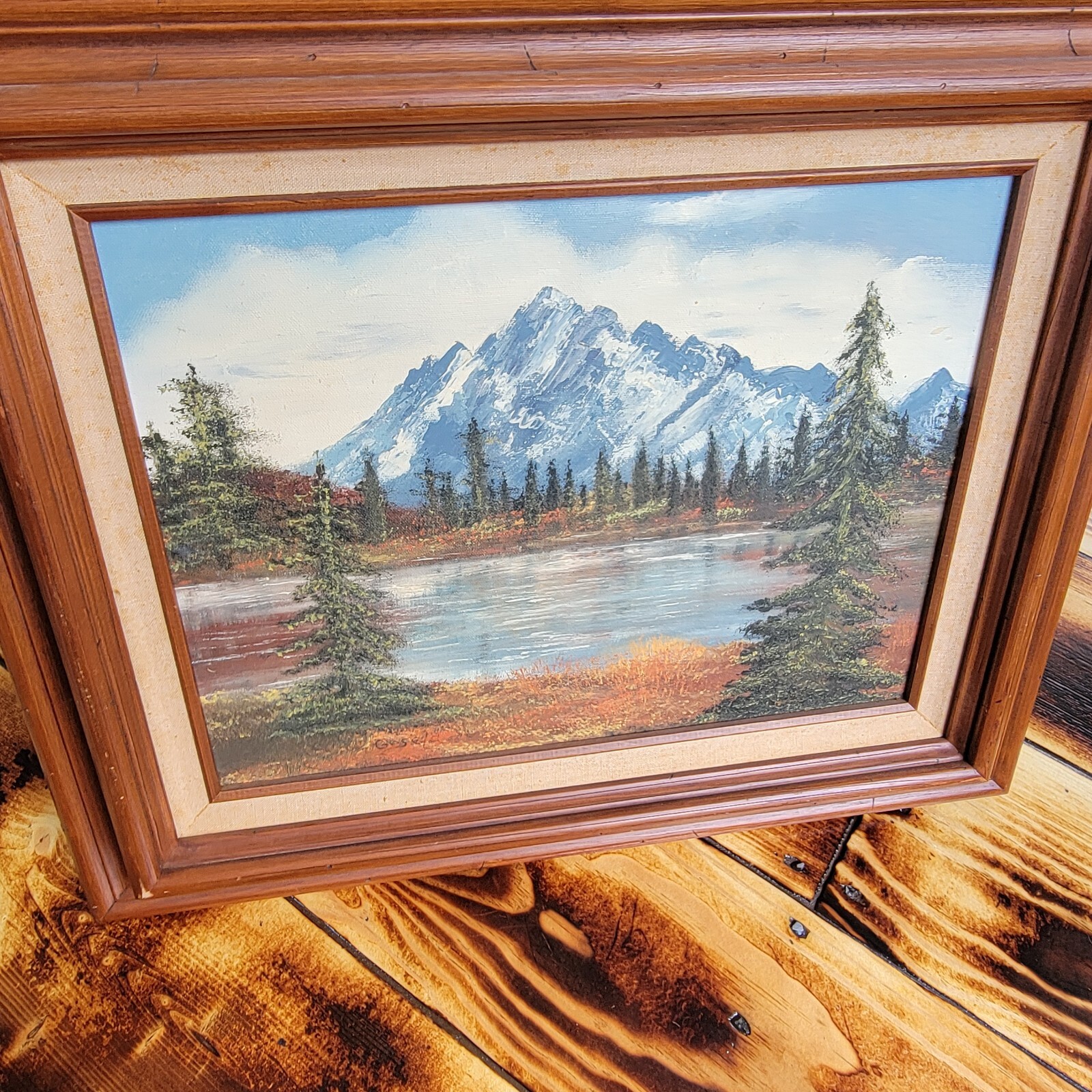 oil on canvas signed «GESEY» ? mountain Lake Scene